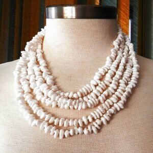 Carol For Eva Graham White Beaded 5 STRINGS Necklace NWT